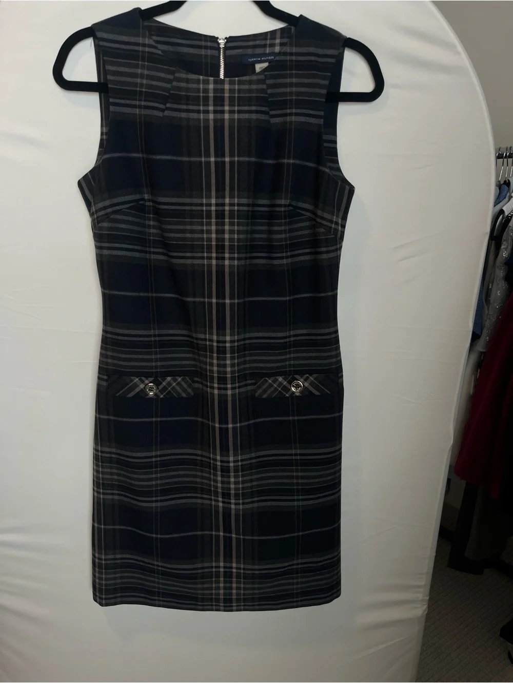 Tommy Hilfiger Navy and Gray Plaid Midi Sheath Dress - Picture 2 of 9